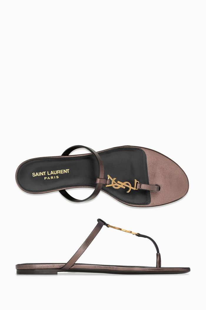 

Cassandre Slides in Metallic Leather, Brown