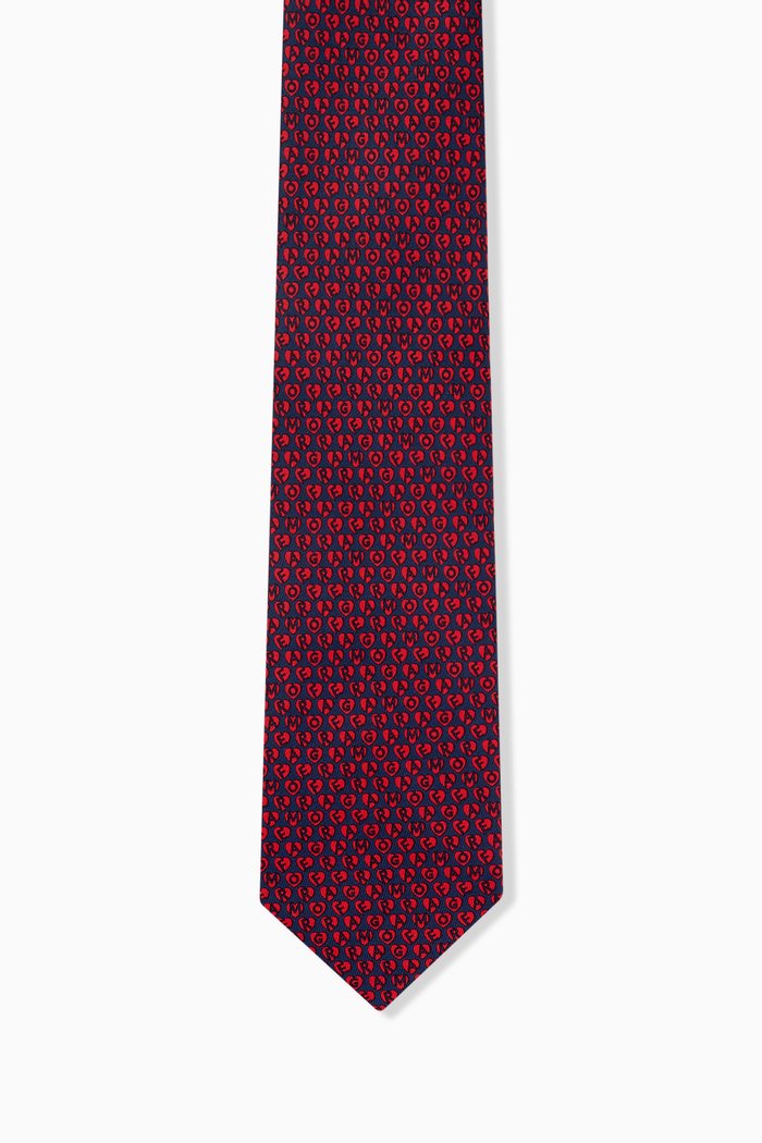 

Stamp Print Tie in Silk Twill, Blue