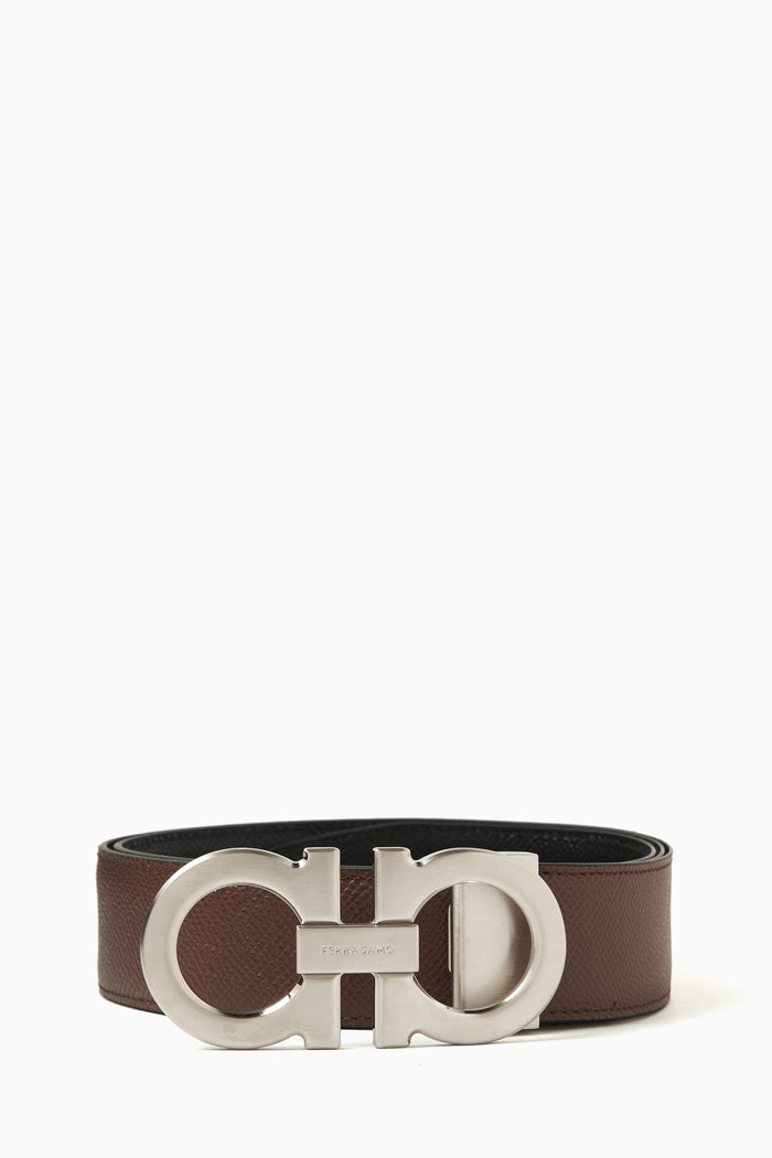 

Reversible Gancini Belt in Leather, Brown