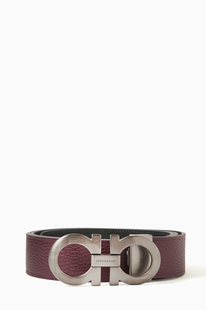 

Reversible Gancini Belt in Leather, Purple