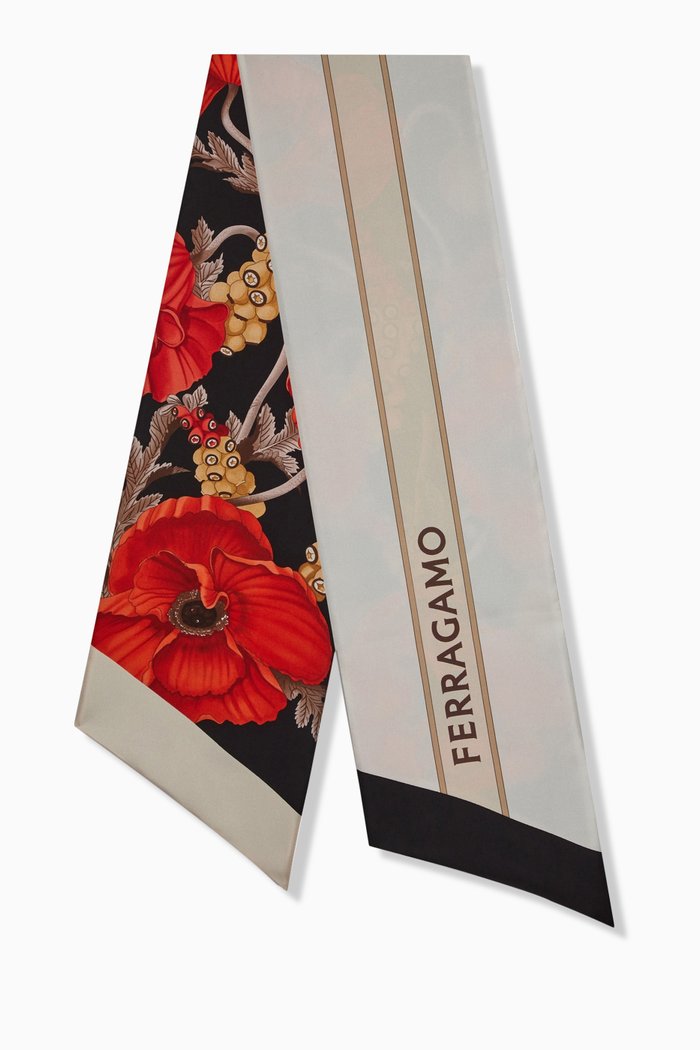 

Poppies Print Scarf in Silk, Black