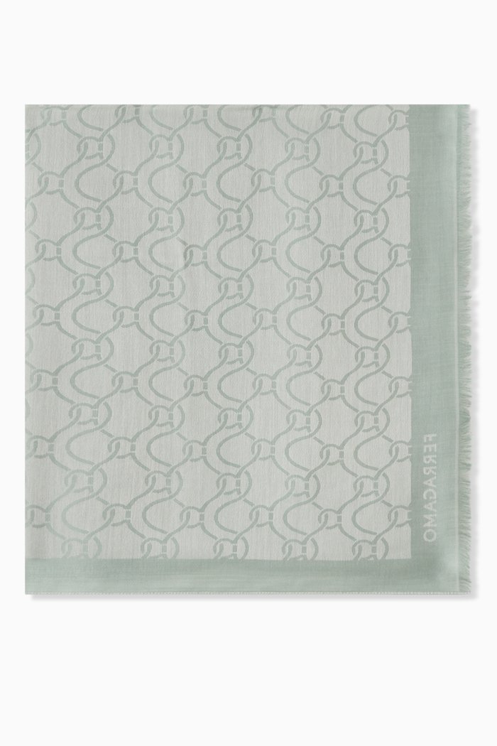 Gancini Scarf in Wool & Silk-blend, Green