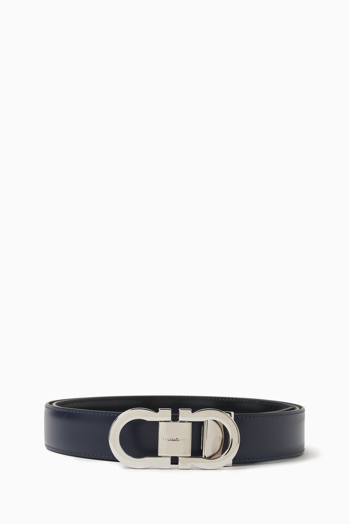 

Gancini Buckle Reversible Belt in Calf Leather, Blue