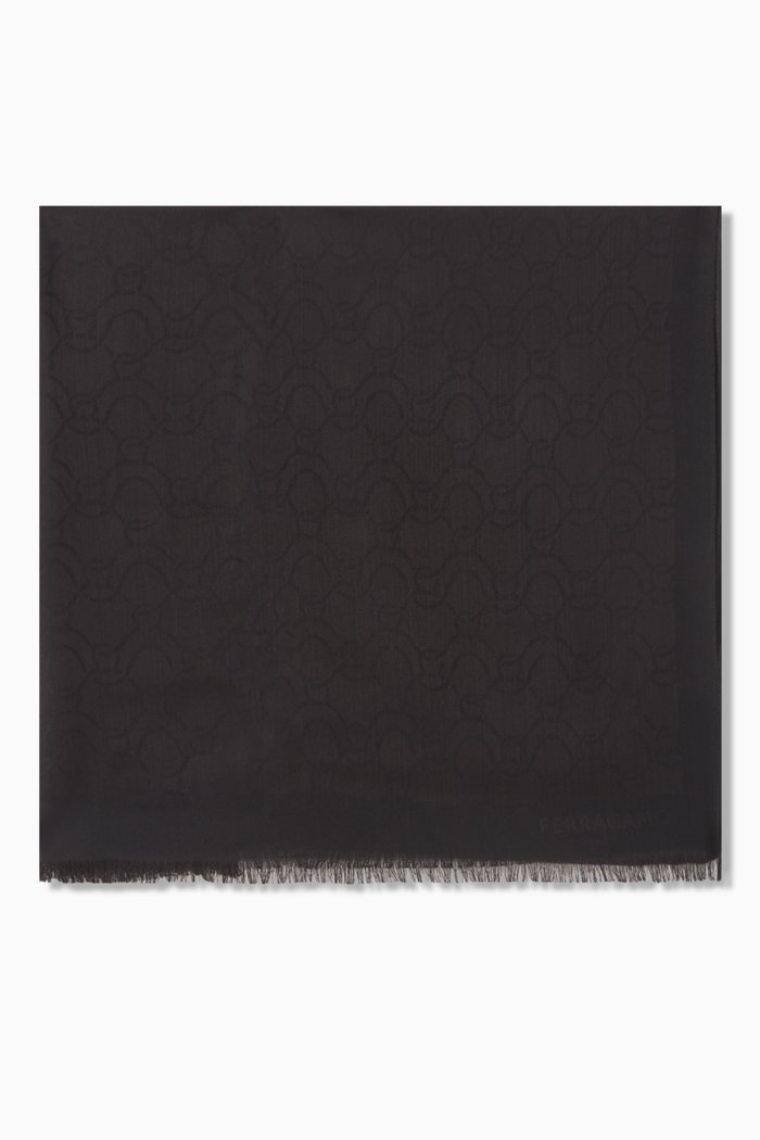 

Gancini Scarf in Wool & Silk-blend, Black