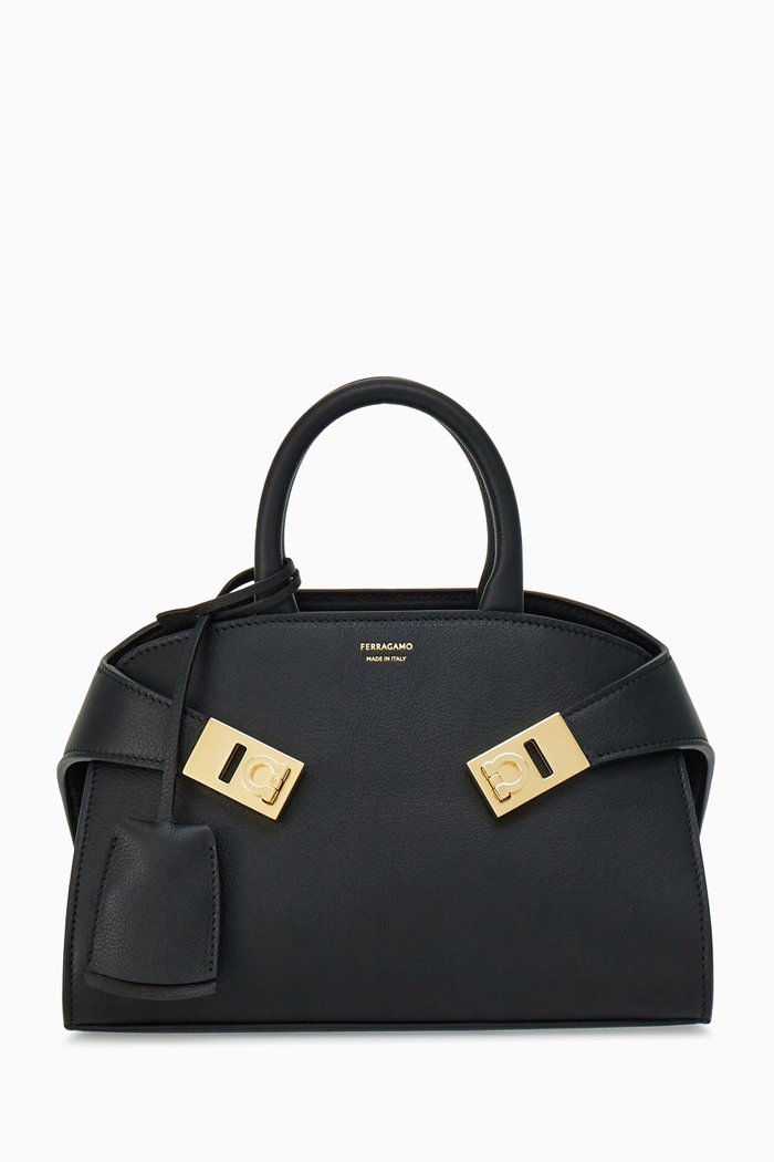 

Mini Hug Top Handle Bag in leather, Black