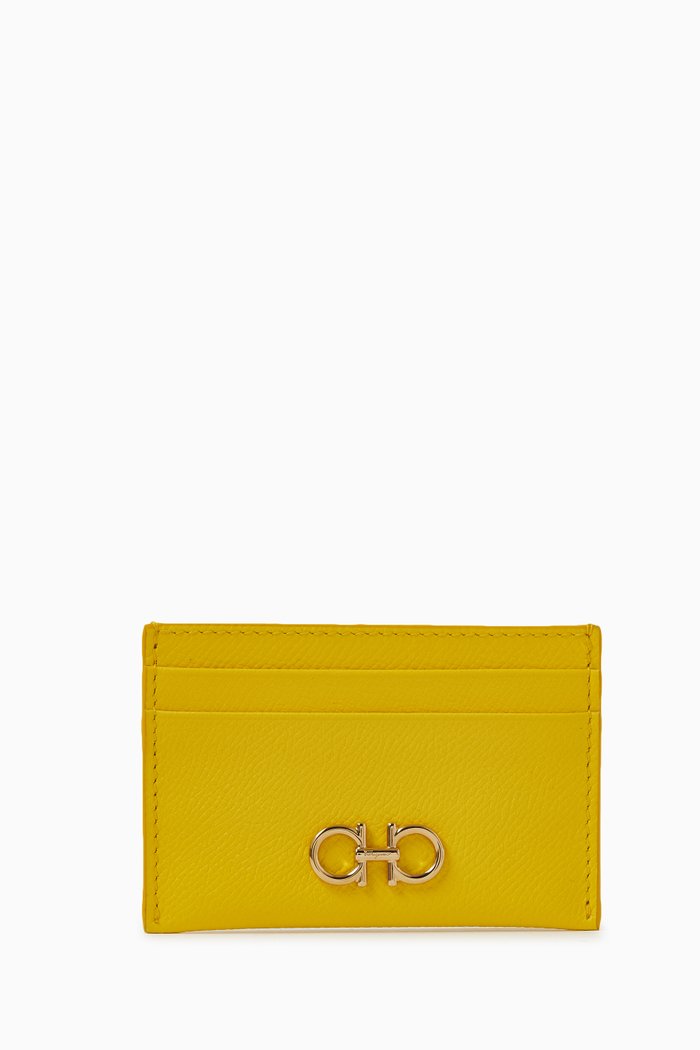 

Gancini Card Holder in Hammered Leather, Yellow