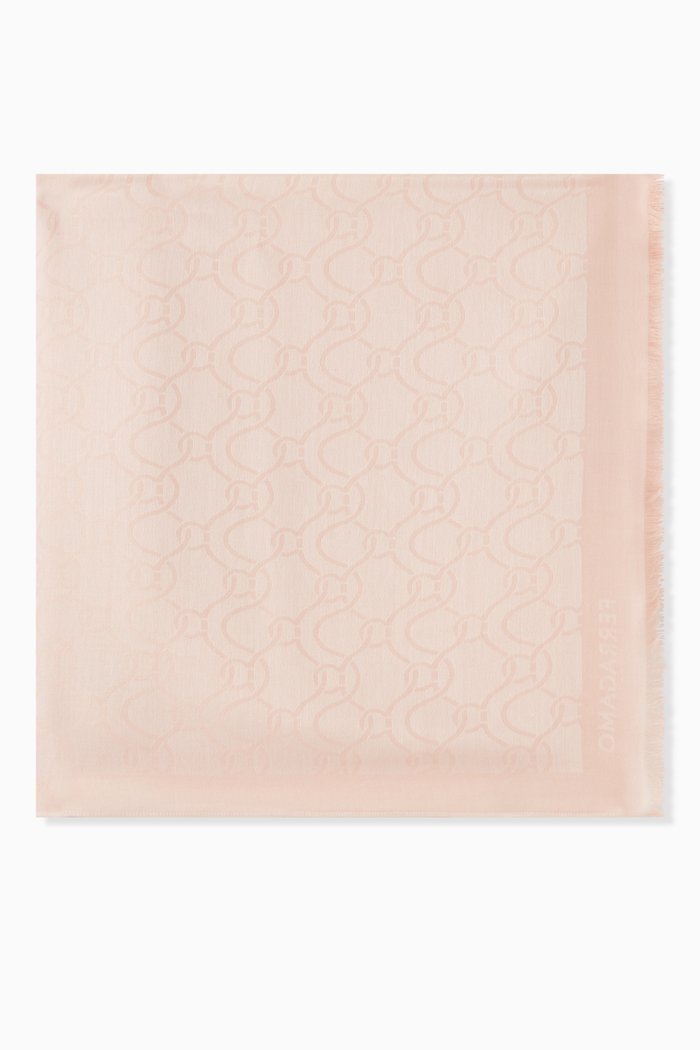 

Gancini Scarf in Wool & Silk-blend, Pink