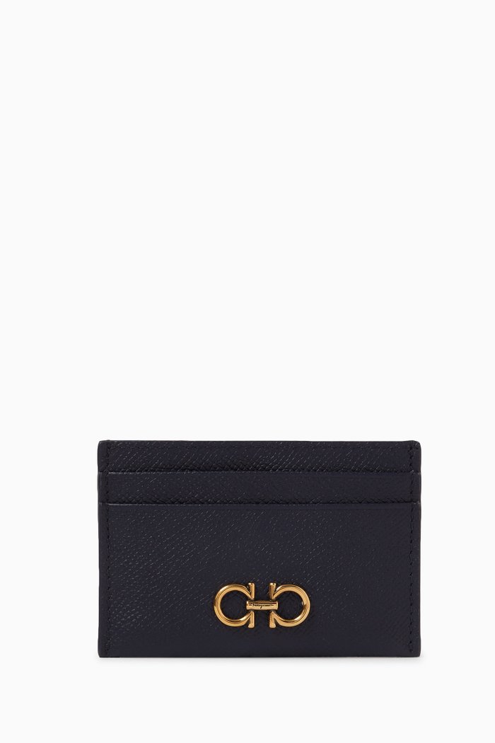 

Gancini Card Holder in Hammered Leather, Blue