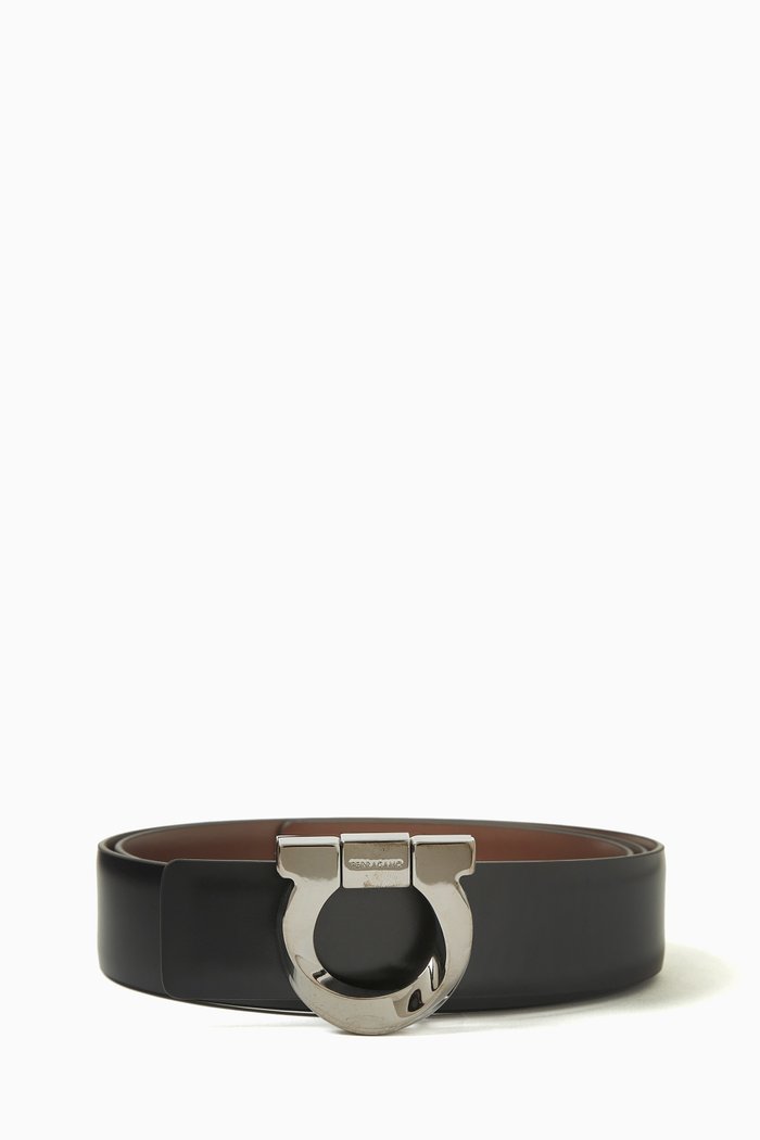 

Gancini Buckle Reversible Belt in Calfskin, Black