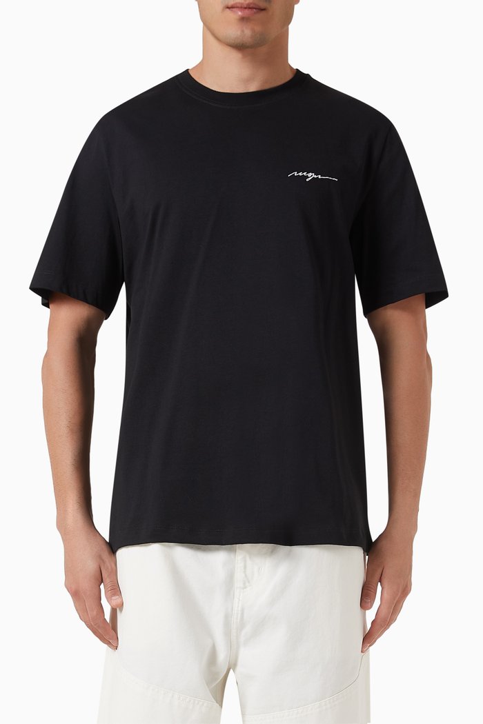 Logo-embroidered T-shirt in Cotton-jersey, Black