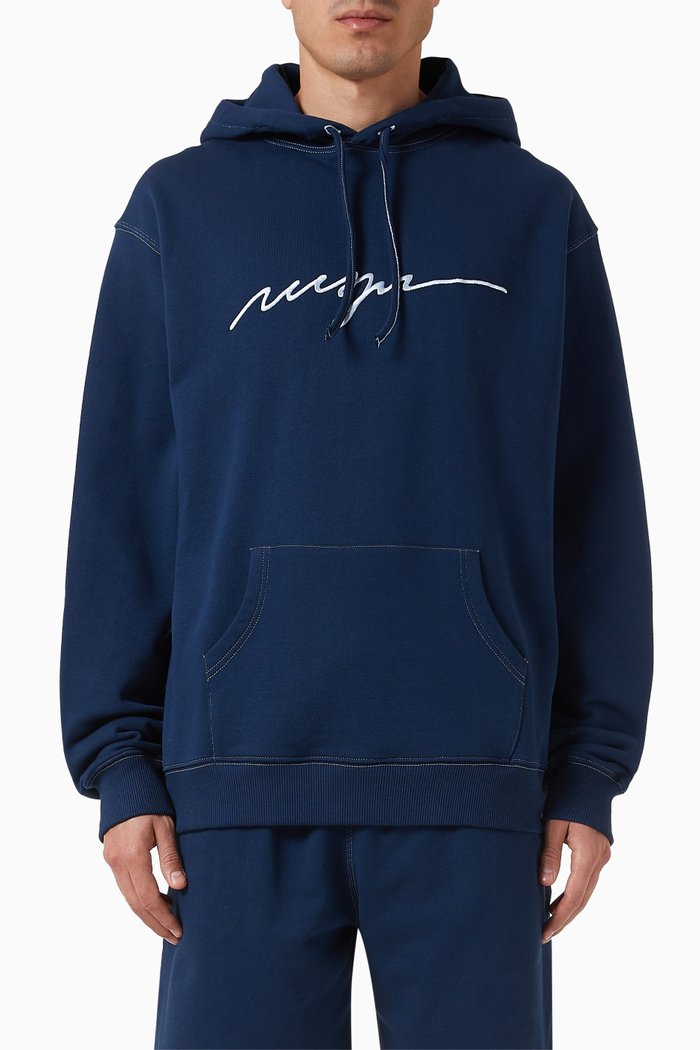

Logo-embroidered Hoodie in Cotton, Blue