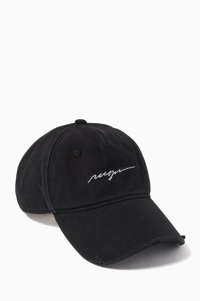 

Distressed Baseball Cap in Cotton, Black