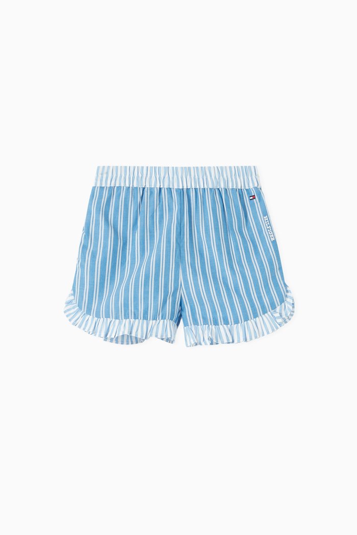 

Striped Ruffled Shorts in Organic-cotton, Blue