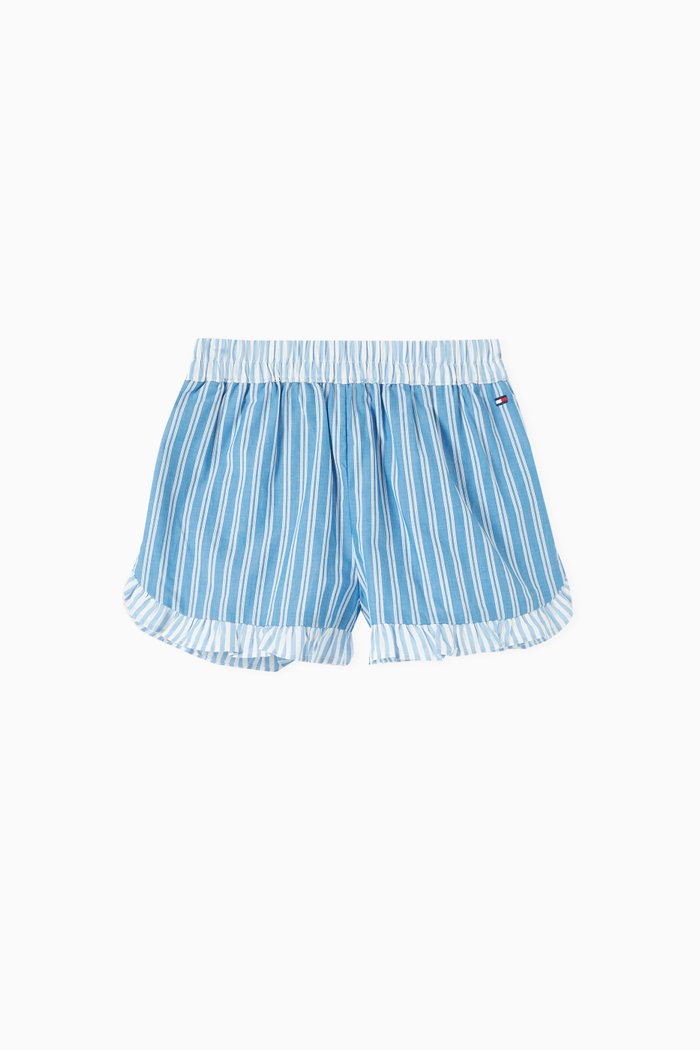 

Striped Ruffled Shorts in Organic-cotton, Blue