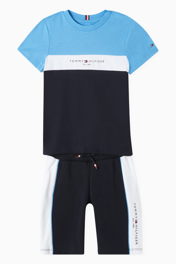 

Colour-block T-shirt & Shorts in Cotton, Blue