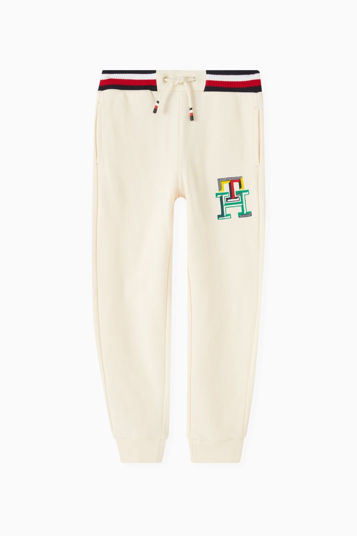

Monogram Embroidery Cuffed Joggers in Cotton, Neutral
