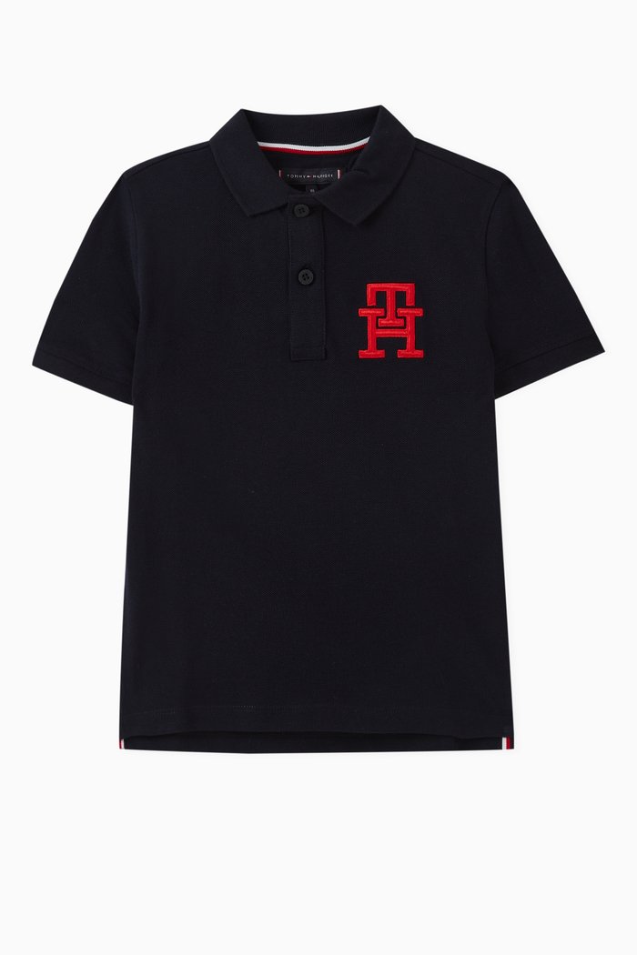 

TH Monogram Polo Shirt in Cotton, Blue