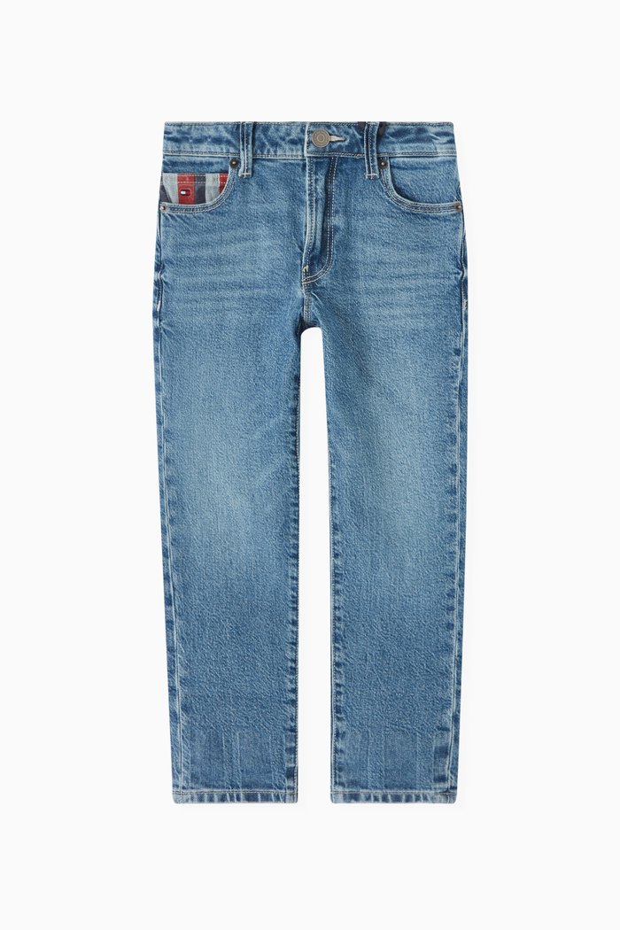 

Modern Straight Signature Turn-Up Jeans in Denim, Blue