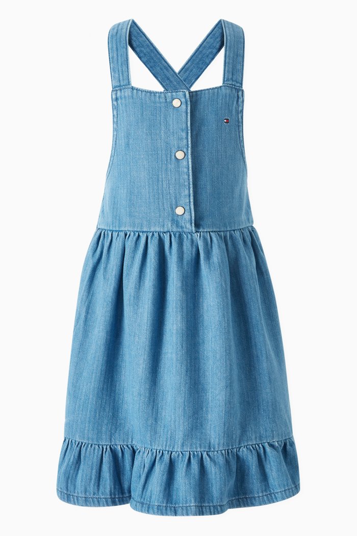 

Crossover Back Strap Dress in Denim, Blue