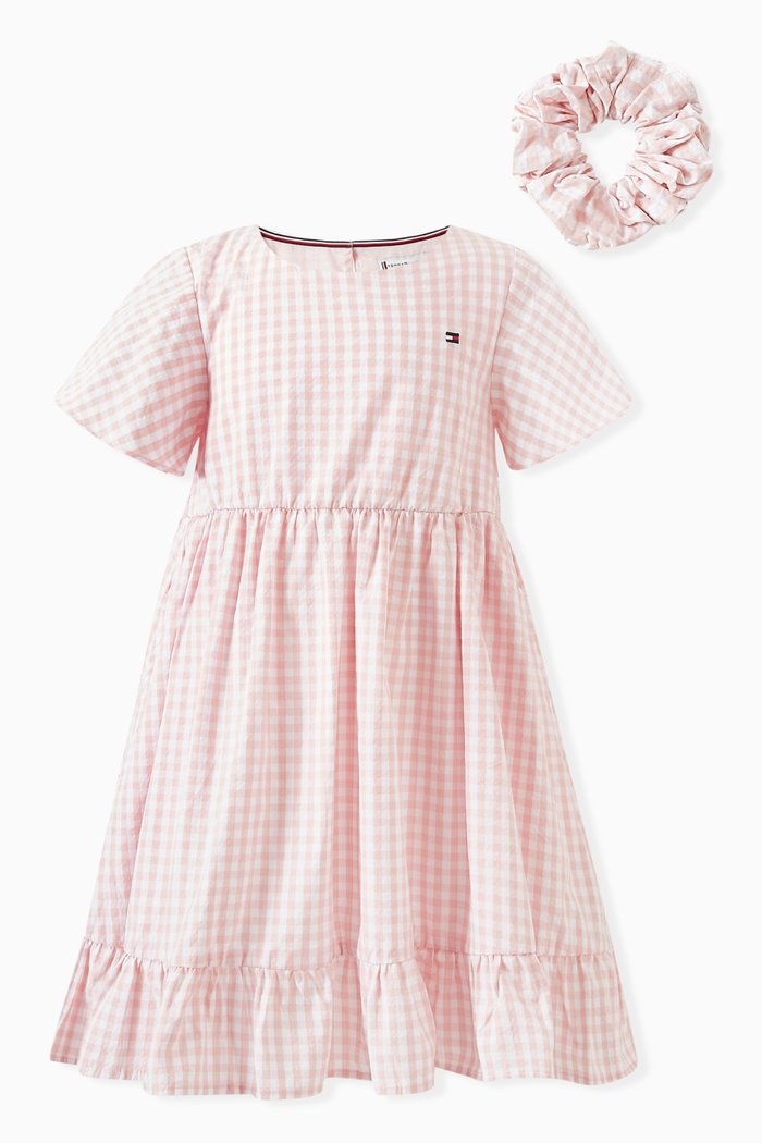 

Gingham-check Dress & Scrunchie Set in Cotton, Pink