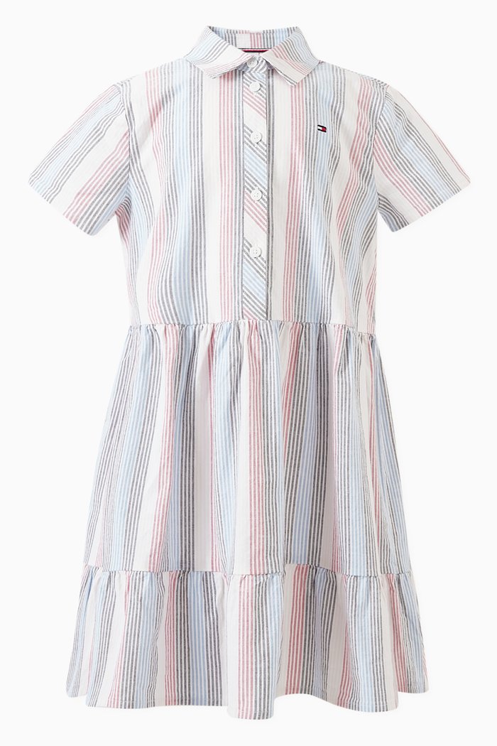Striped Shirt Dress in Cotton, Blue