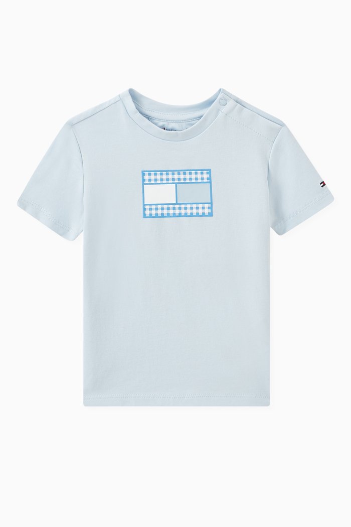 

Gingham Flag T-Shirt in Cotton, Blue