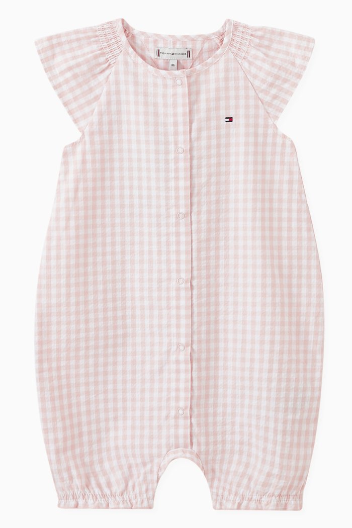 

Gingham-check Ruffle Romper in Cotton, White