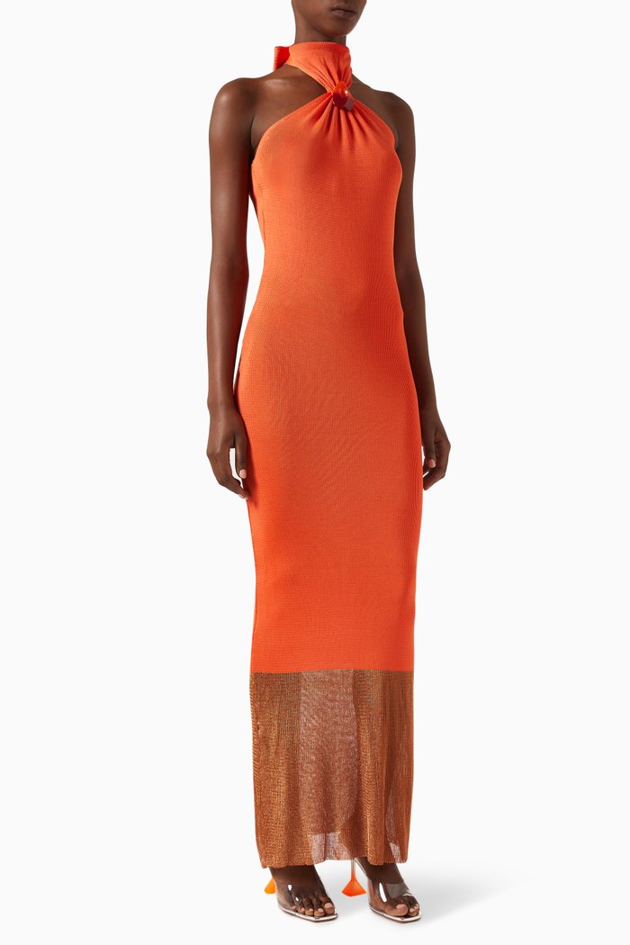 

Sahara Halterneck Maxi Dress in Knit, Orange