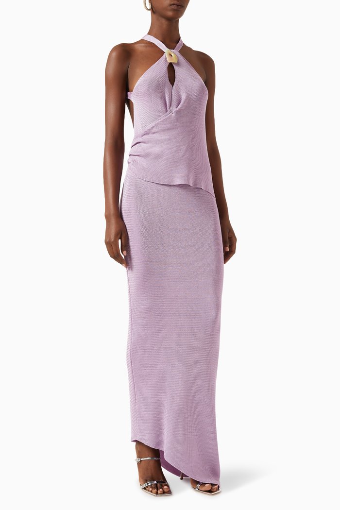 

Serafina Halterneck Maxi Dress in Lycra, Purple