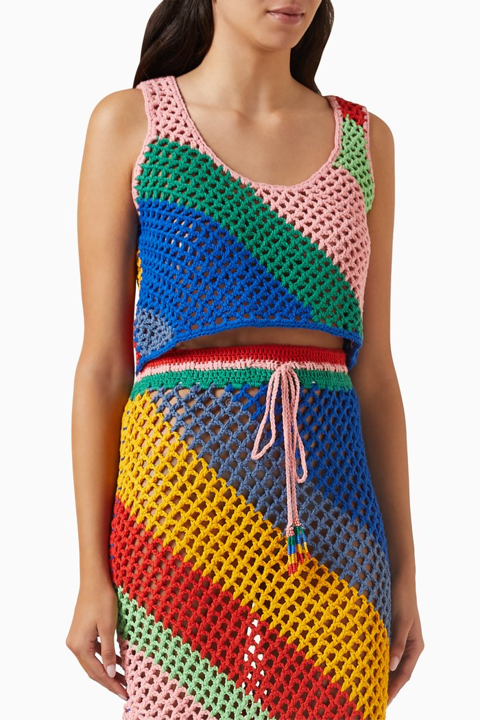

Diagonal Stripes Crop Top in Crochet Knit, Multicolour