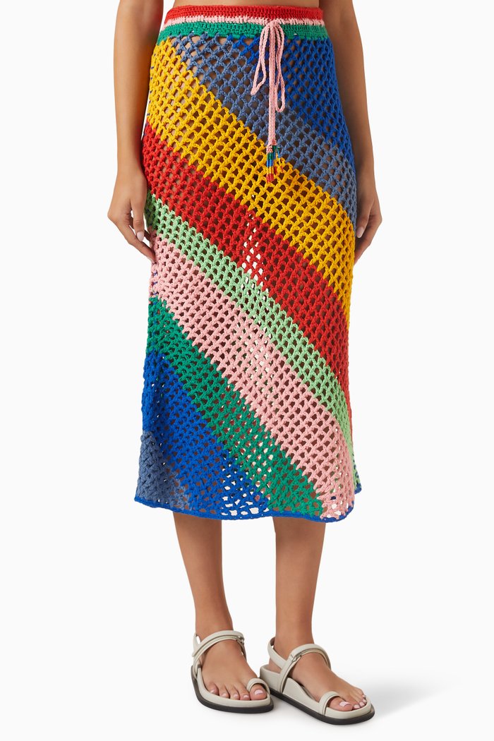 

Diagonal Stripes Midi Skirt in Crochet Knit, Multicolour