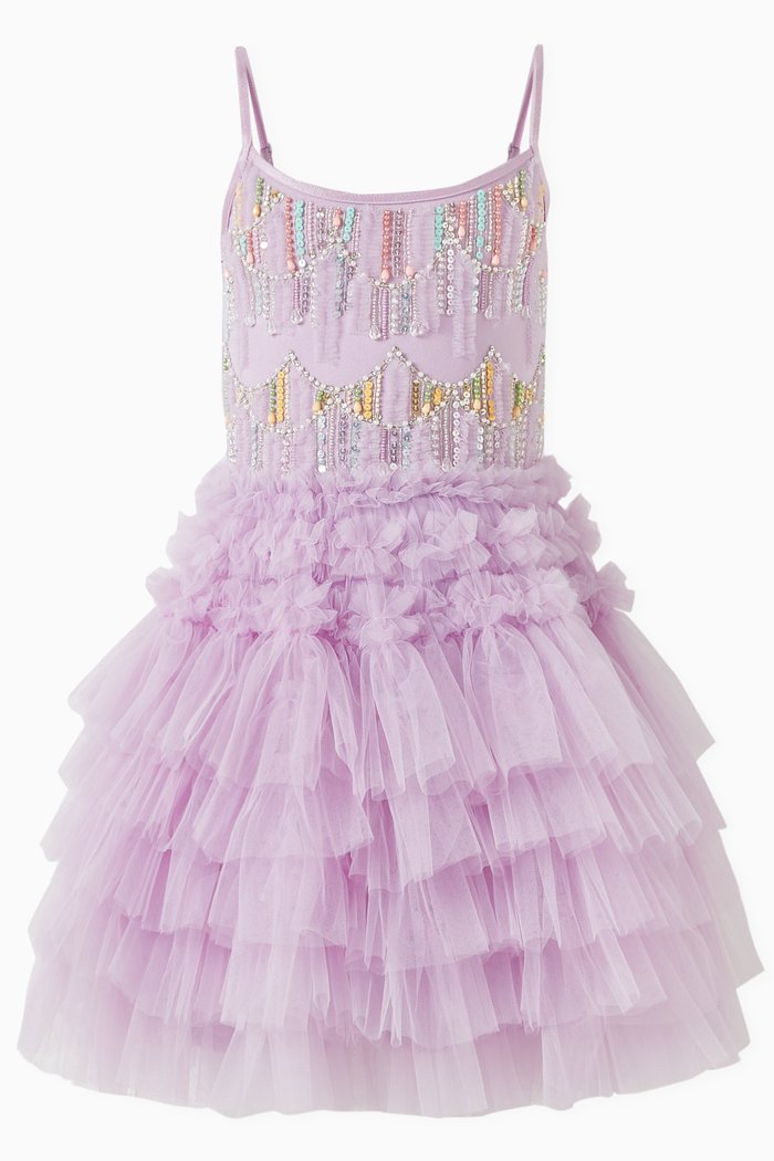 

Painterly Embellished Tutu Dress in Tulle, Purple