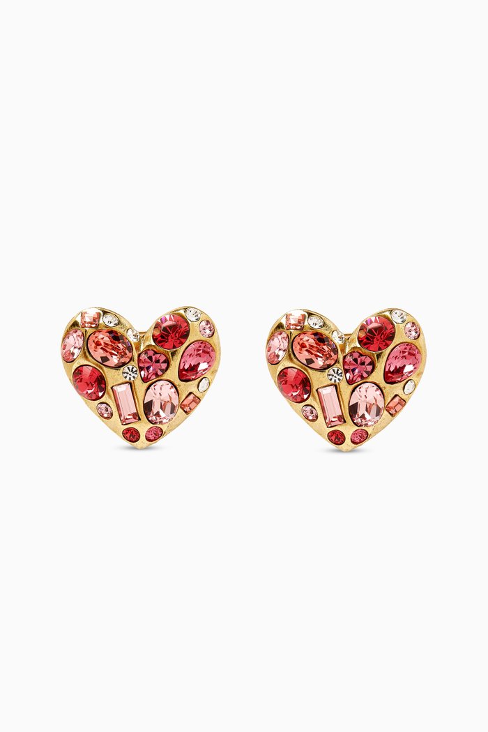 

Gemstone Heart Clip-on Earrings in Metal, Pink