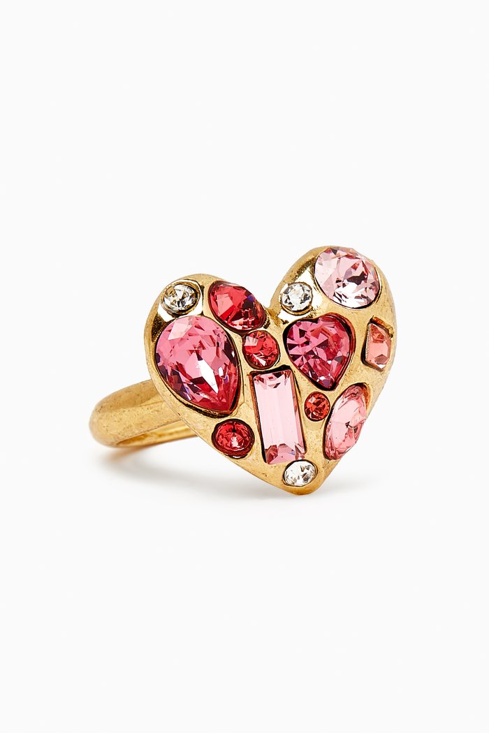Gemstone Heart Ring in Metal, Pink