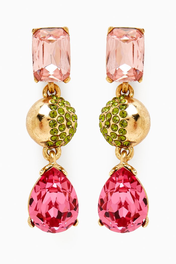 

Half Pavé Multi Crystal Chandelier Earrings in Metal, Pink