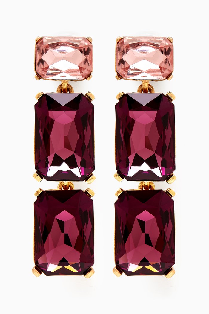 

Multi Crystal Chandelier Clip-on Earrings in Metal, Pink