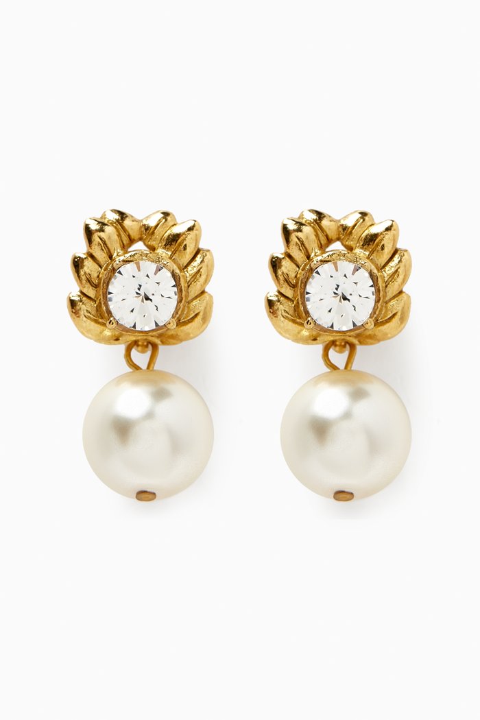 

Crystal Pearl Drop Earrings in Metal, White