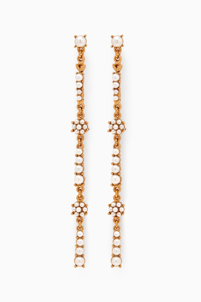

Flower Pearl Champagne Earrings in Metal, White