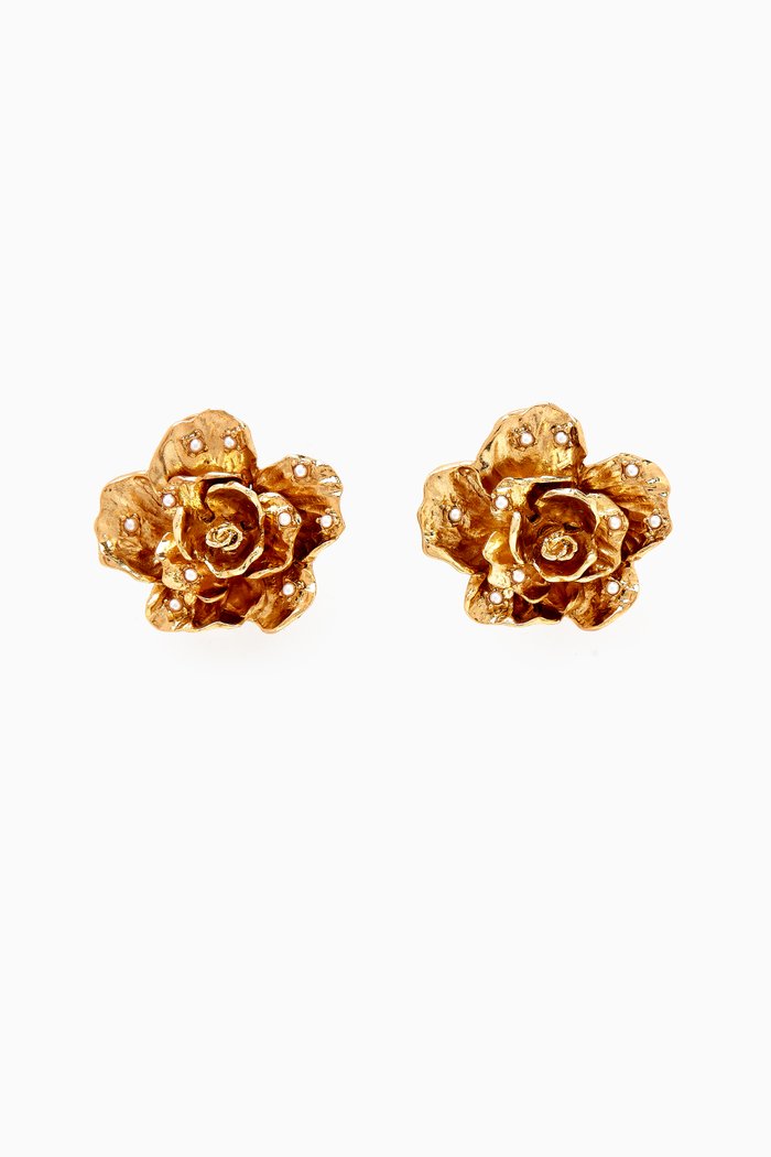

Pearl Dot Flower Earrings in Metal, White