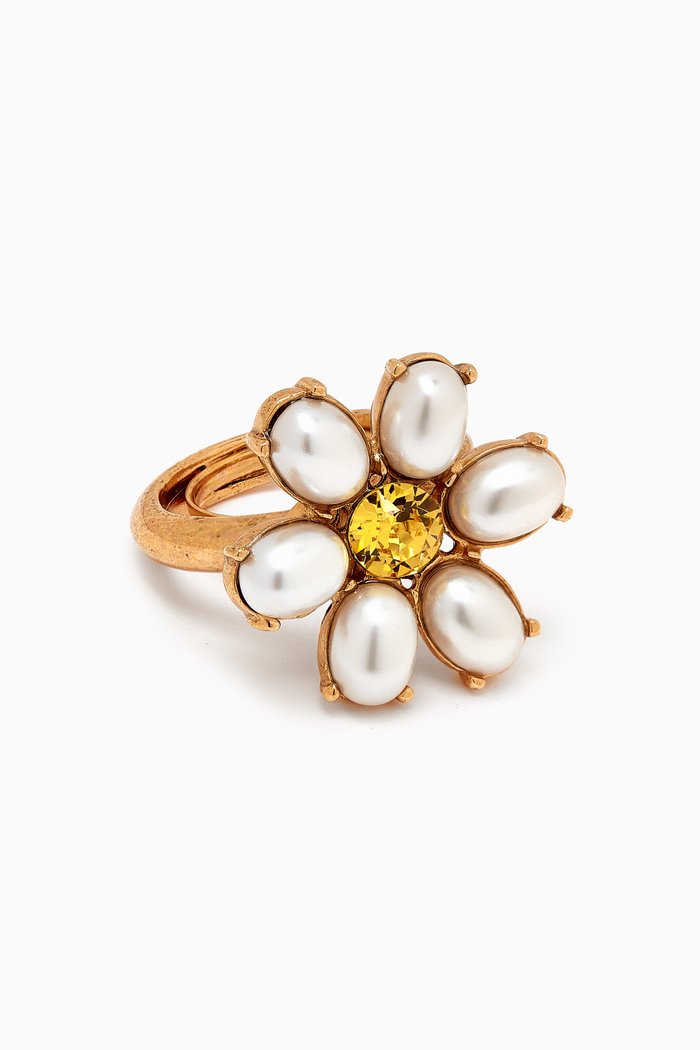 

Pearly Daisy Ring in Metal, White
