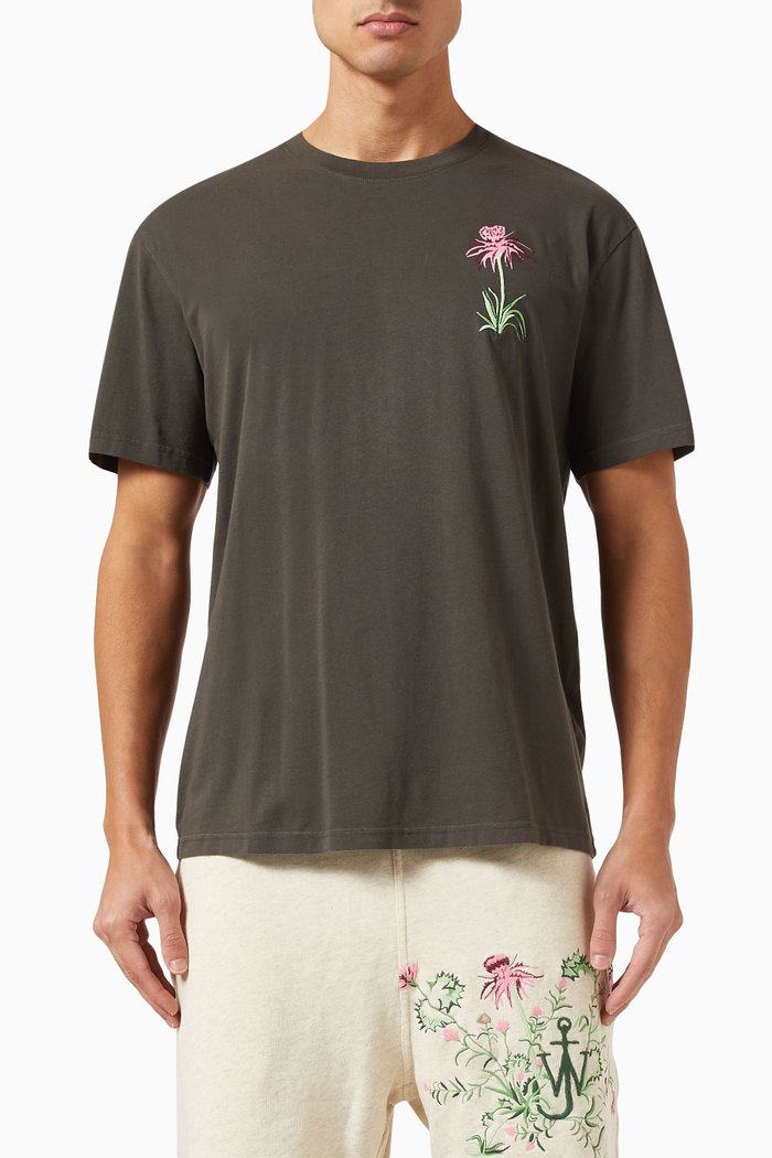 

x Pol Anglada Embroidered T-shirt in Cotton Jersey, Grey