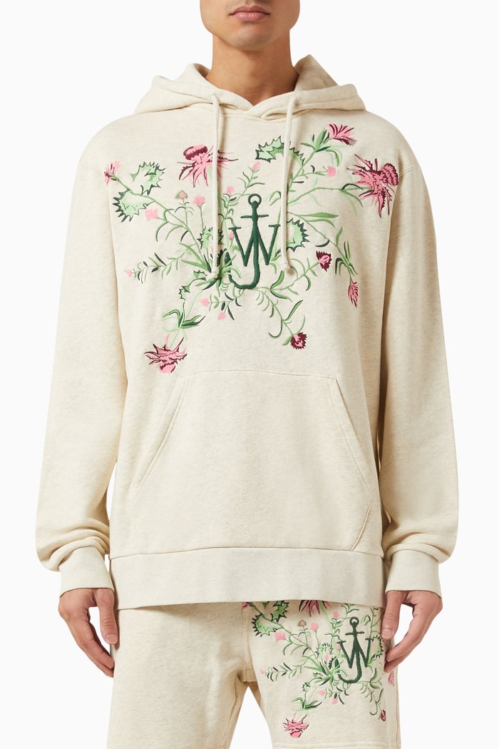 

x Pol Anglada Embroidered Hoodie in Loopback Jersey, Neutral