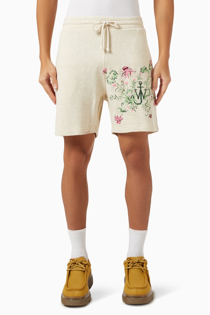 

x Pol Anglada Embroidered Shorts in Loopback Jersey, Neutral