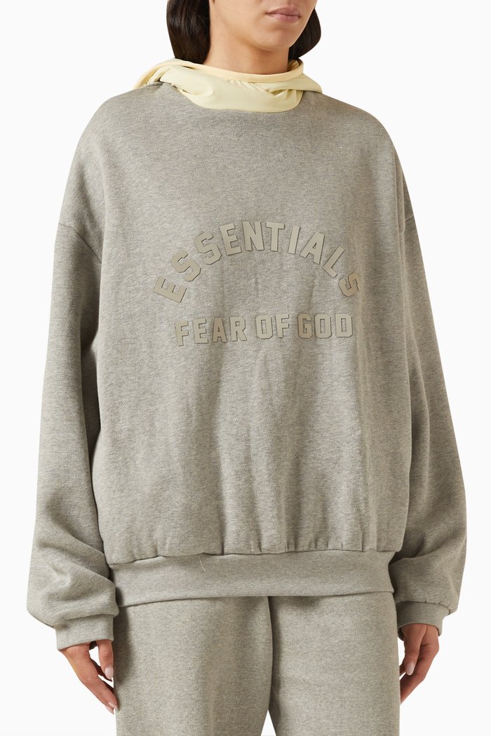 

Mockneck Hoodie in Stretch-nylon & Cotton-fleece, Grey