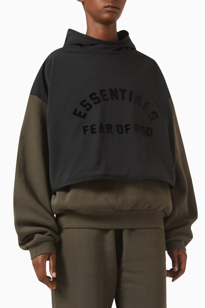 

Logo Layered Hoodie in Stretch-nylon & Cotton-fleece, Black