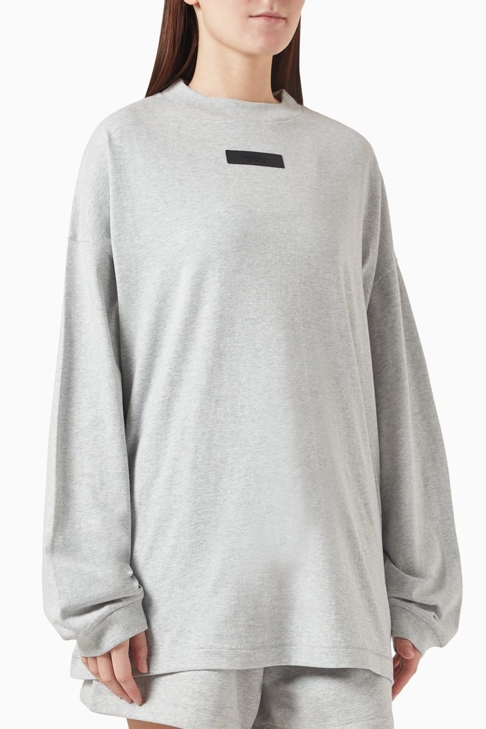 Long-sleeve T-shirt in Cotton-jersey, Grey
