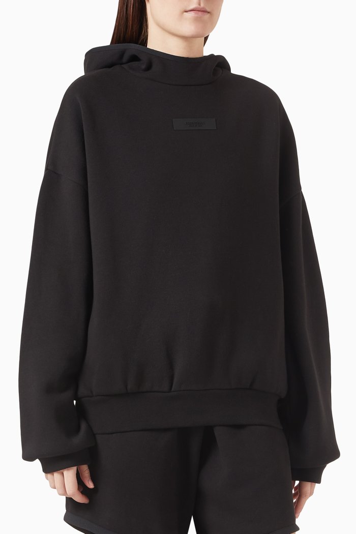 

Pullover Hoodie in Cotton-blend Fleece, Black
