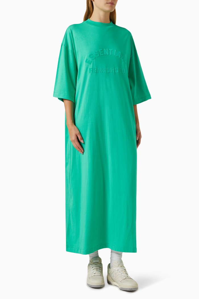 

Essentials 3/4 Sleeve Dress in Cotton-blend Jersey, Green