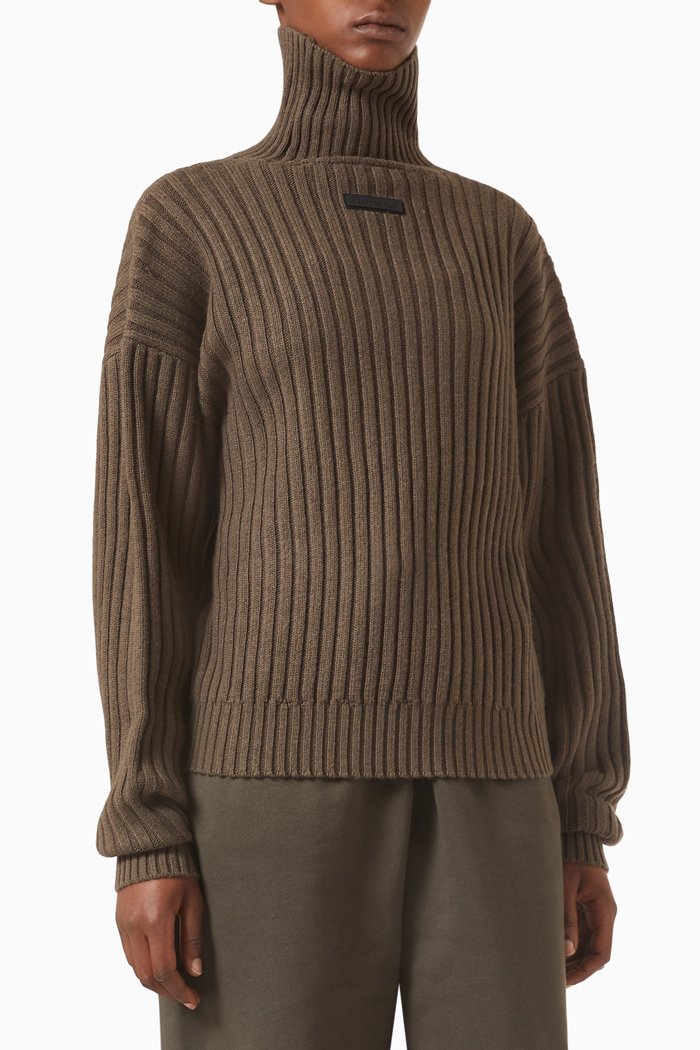 

Turtleneck Sweater in Rib-knit, Black