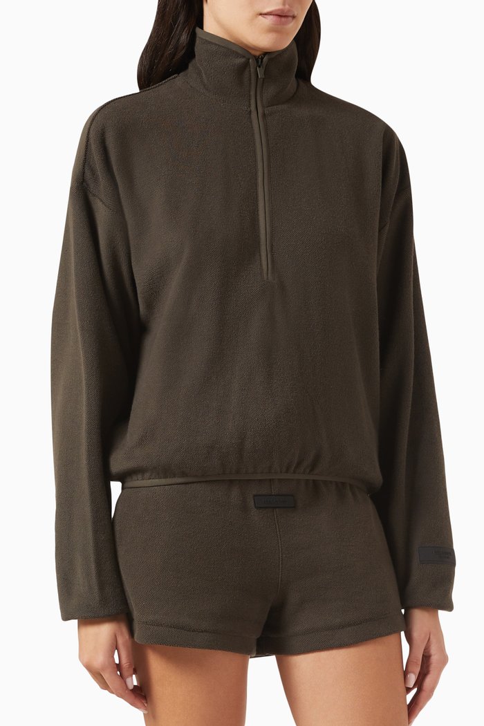 Half-zip Mockneck Sweatshirt in French Terry, Black
